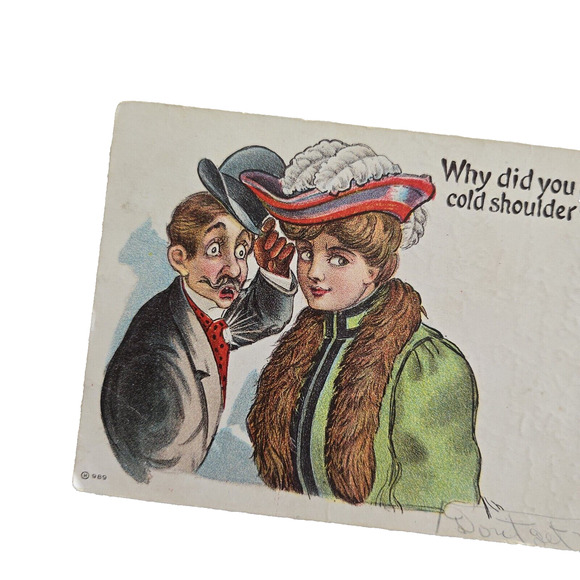 Antique Postcard Victorian Couple Flirting Love Romance Fun Humor Vintage 1900s - Picture 3 of 9